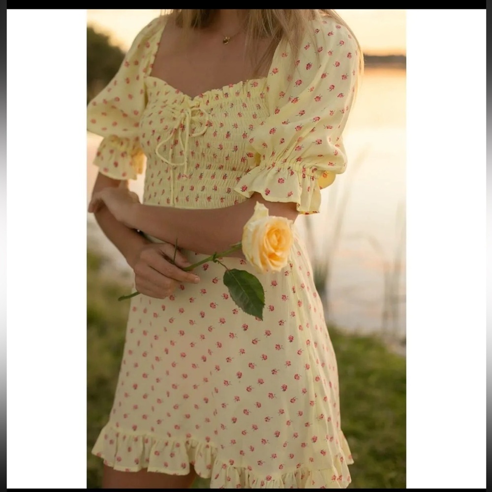 Faithfull The Brand Sage Mini Dress in Santa Maria Floral Yellow Sz XS - Picture 5 of 14